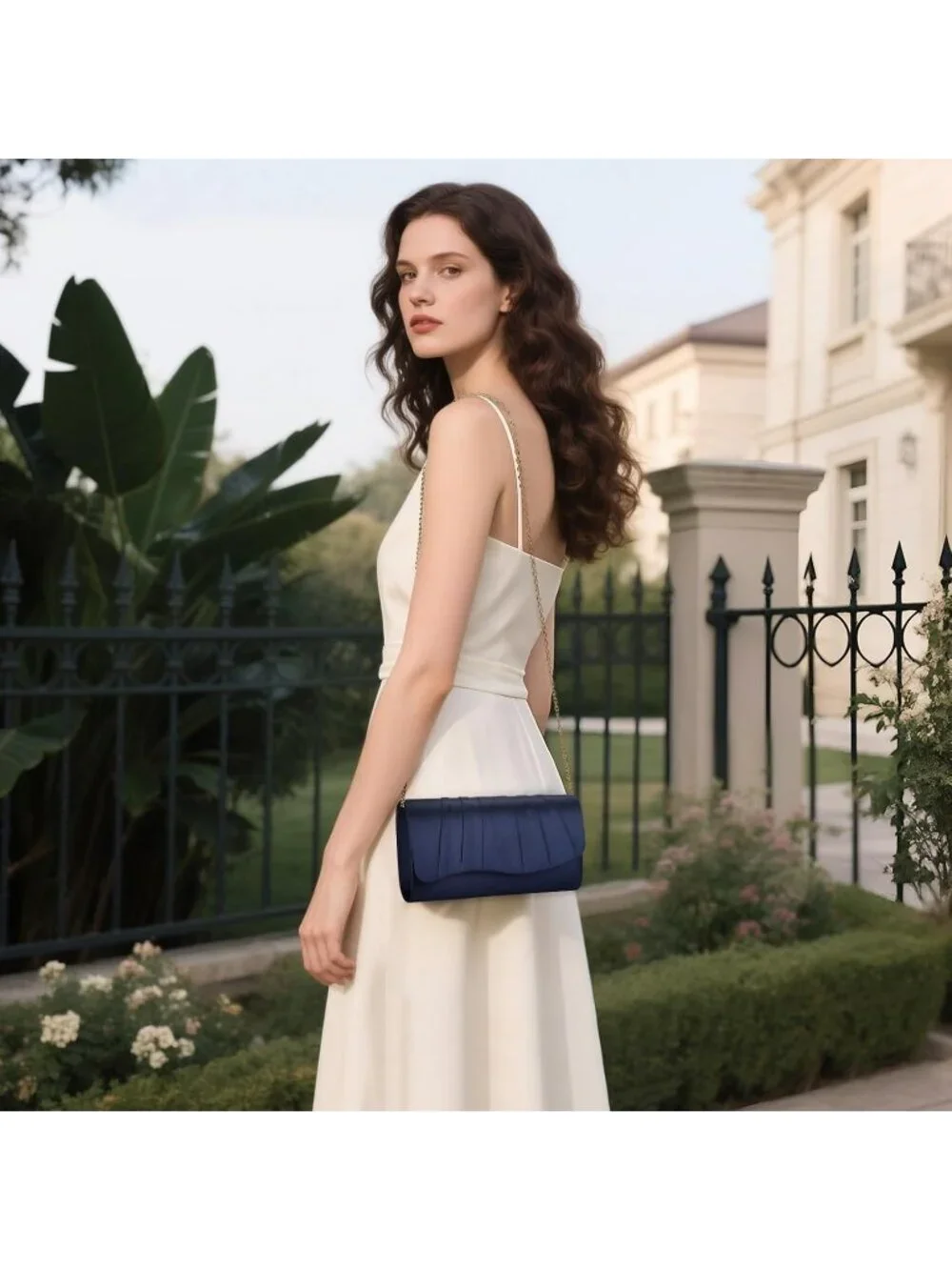 👜 Women's Navy Formal Elegant Evening Bag Magnetic Satin Formal Clutch Purses